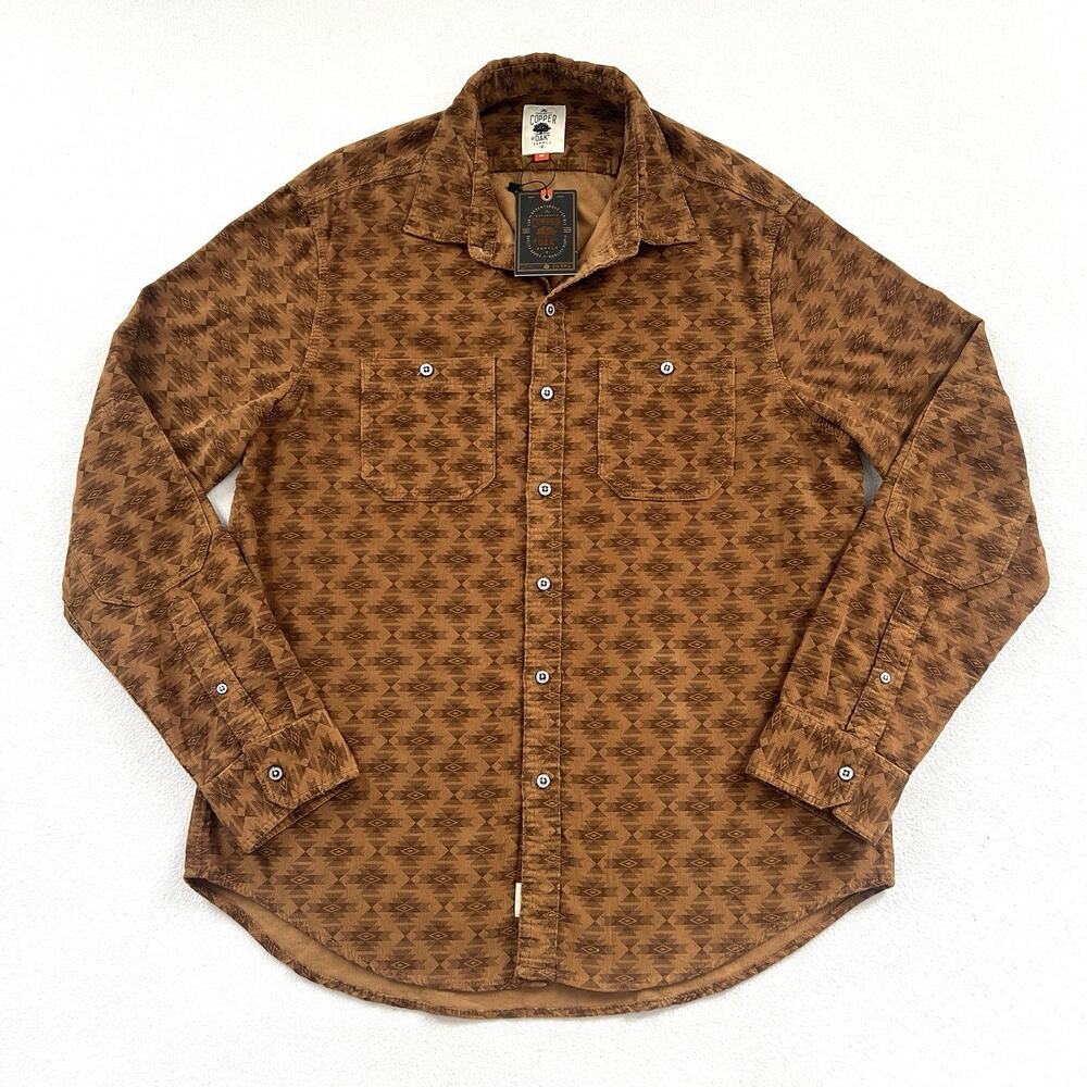 NWT Copper Oak Bronze Brown Aztec Southwest Long Sleeve Corduroy Button Shirt M
